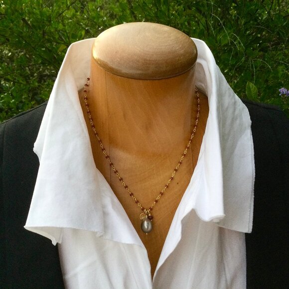 Me & Ro 18k Gold Ruby Tahitian Pearl Pendant Necklace - Picture 14 of 16